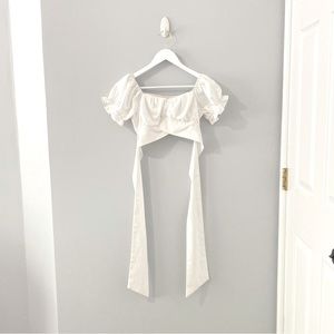 Women's Ruffle Short Sleeve Tie Up Back Crop Top Off Shoulder Bardot Blouse